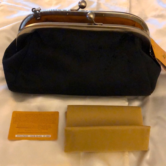 Patricia Nash Mia Frame Black Velvet & Leather Kiss Lock Clutch/Shoulder Bag NWT - Picture 9 of 13